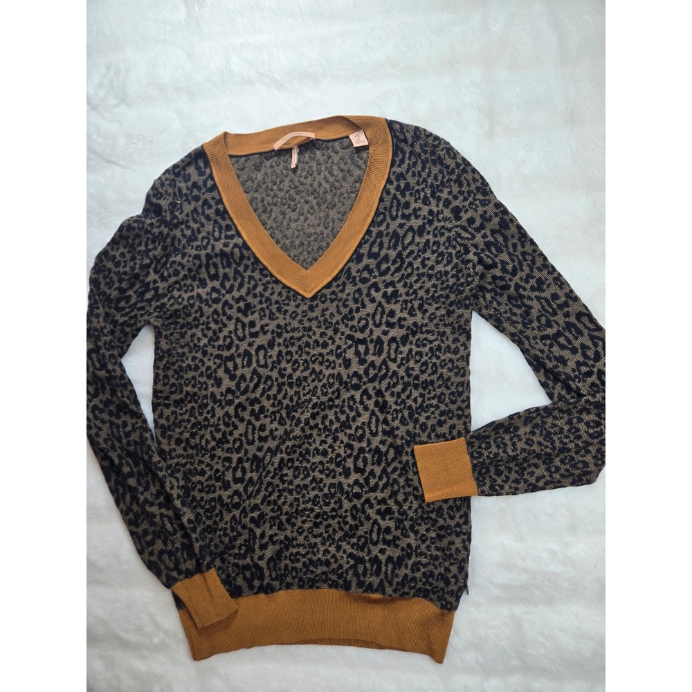 Scotch Soda Maison Starwatcher Leopard V-Neck Cotton Wool Blend Sweater M